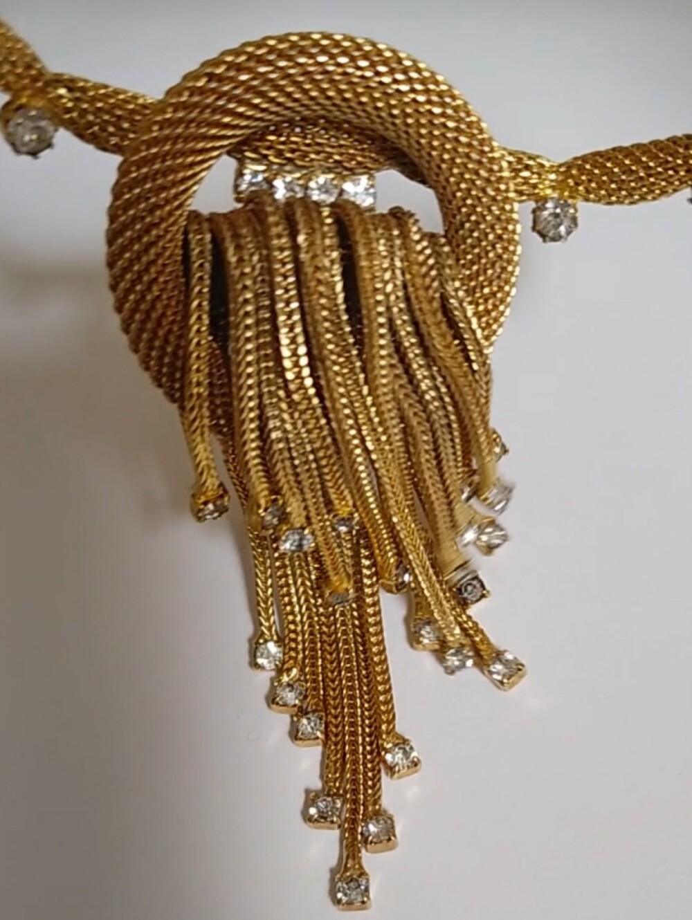 Hollywood Regency Era Gold Mesh Chain Waterfall Tassel Choker